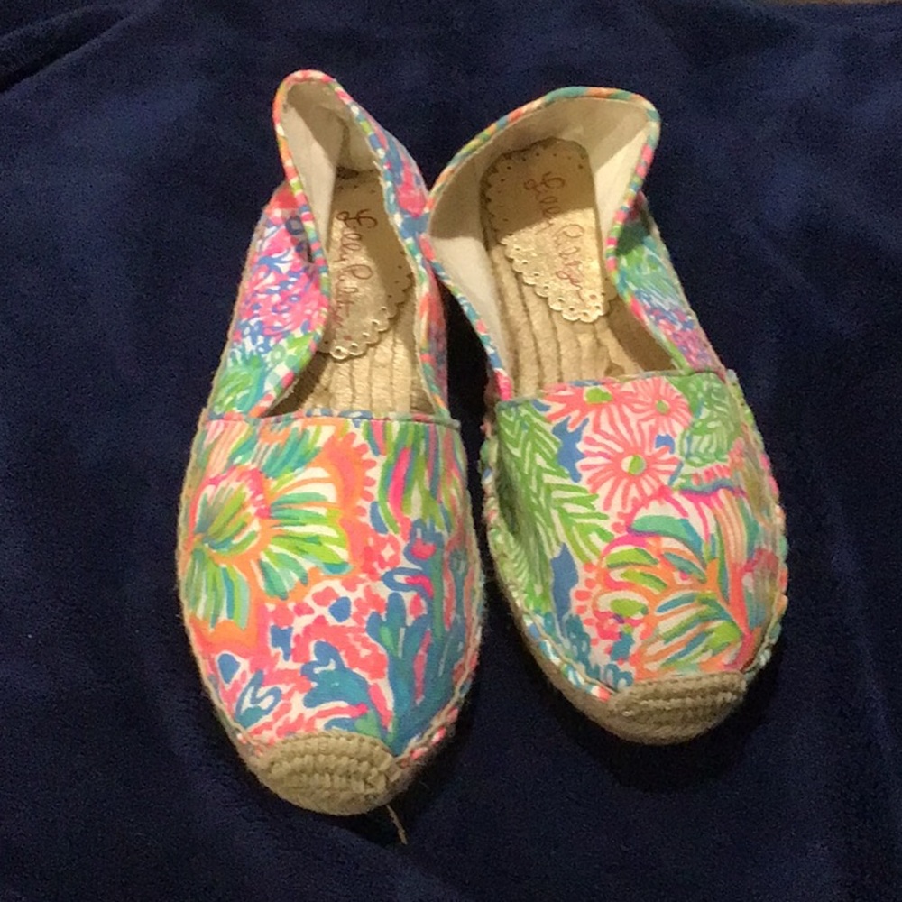 Lilly Pulitzer Pink Green Blue Floral Espadrille Flats